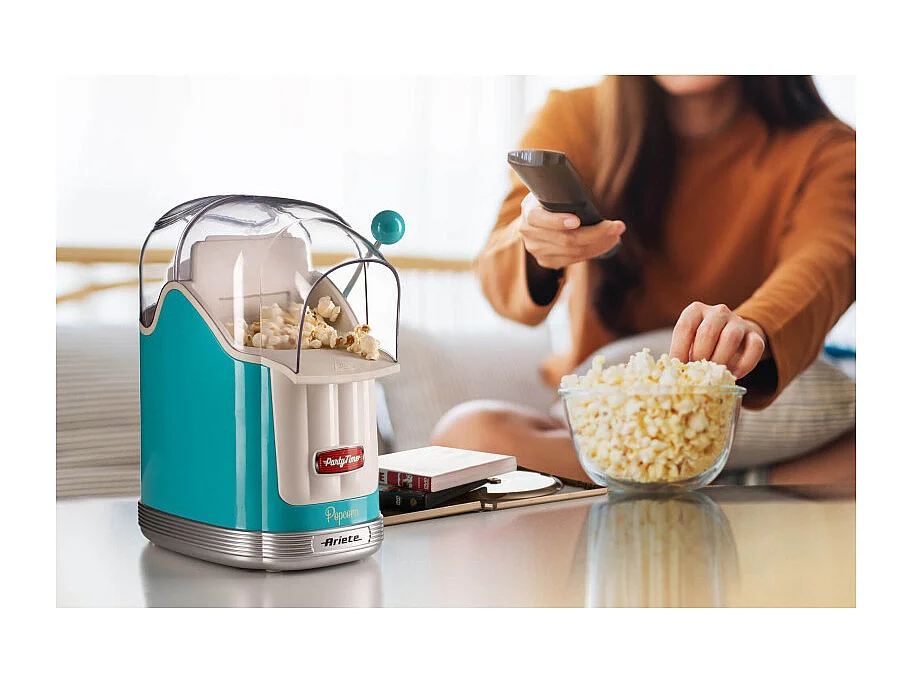 Macchina per Popcorn con Leva - 1100W - 600g Capacità - Cottura Senza Grassi - Celeste