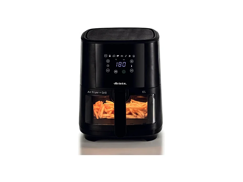 Friggitrice ad aria 1300W, 6L, 2,5kg, 8 programmi preimpostati, cestello trasparente - Nero