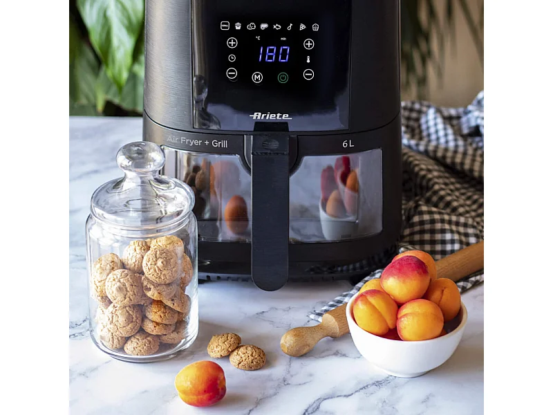 Friggitrice ad aria 1300W, 6L, 2,5kg, 8 programmi preimpostati, cestello trasparente - Nero