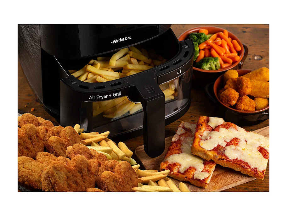 Friggitrice ad aria 1300W, 6L, 2,5kg, 8 programmi preimpostati, cestello trasparente - Nero