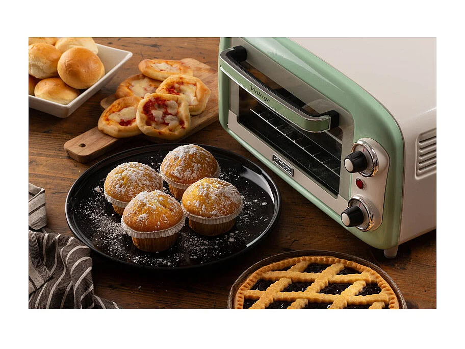 Forno Elettrico Vintage 800W - Capacità 10L - Doppio vetro - Retrò - Verde