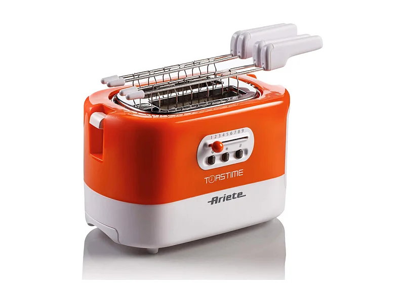 Tostapane con Pinze per 2 fette - 9 Gradi di Doratura - 700 Watt - Bianco e Arancio