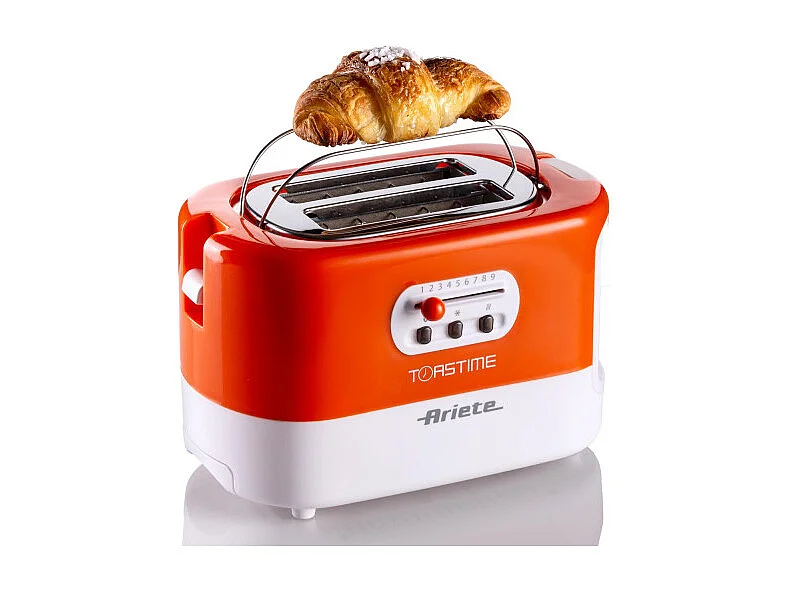 Tostapane con Pinze per 2 fette - 9 Gradi di Doratura - 700 Watt - Bianco e Arancio