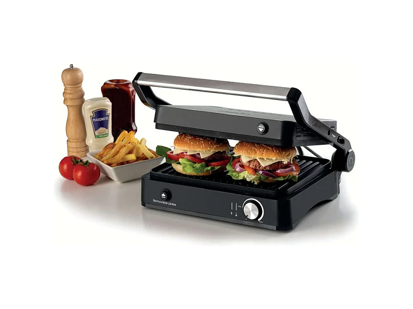 Griglia elettrica 3in1 2000W - 3 modalità di cottura - Piastre antiaderenti - Silver/Black