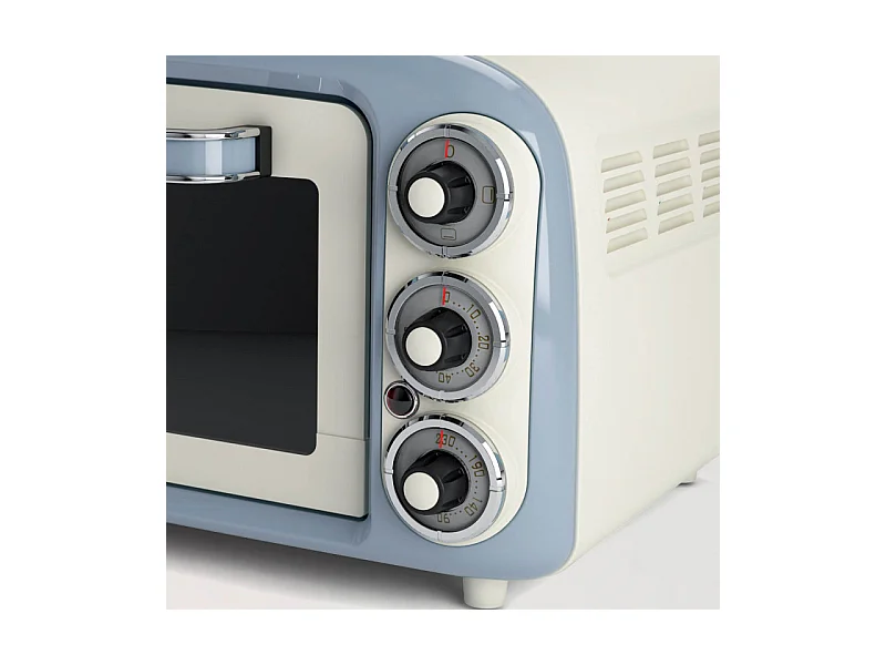 Forno Elettrico 18L - Pizza 30cm, Doppio Vetro, 1380W, Design Vintage - Celeste