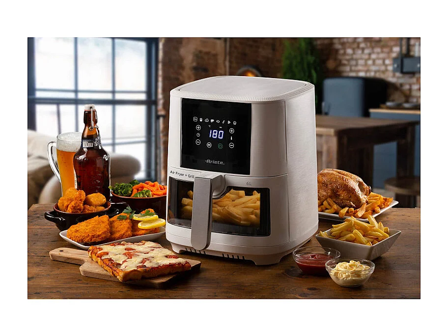 Friggitrice ad aria 6L 1300W - 8 programmi - Cestello trasparente - Bianco