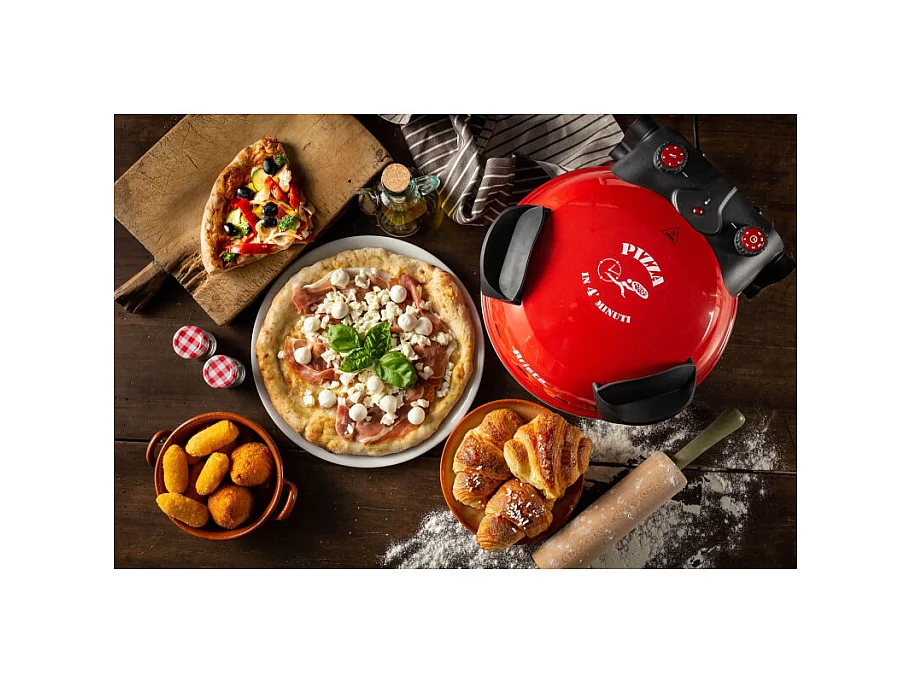 Forno Pizza - 4 Minuti - Piastra in Pietra Refrattaria - 1200W - Nero