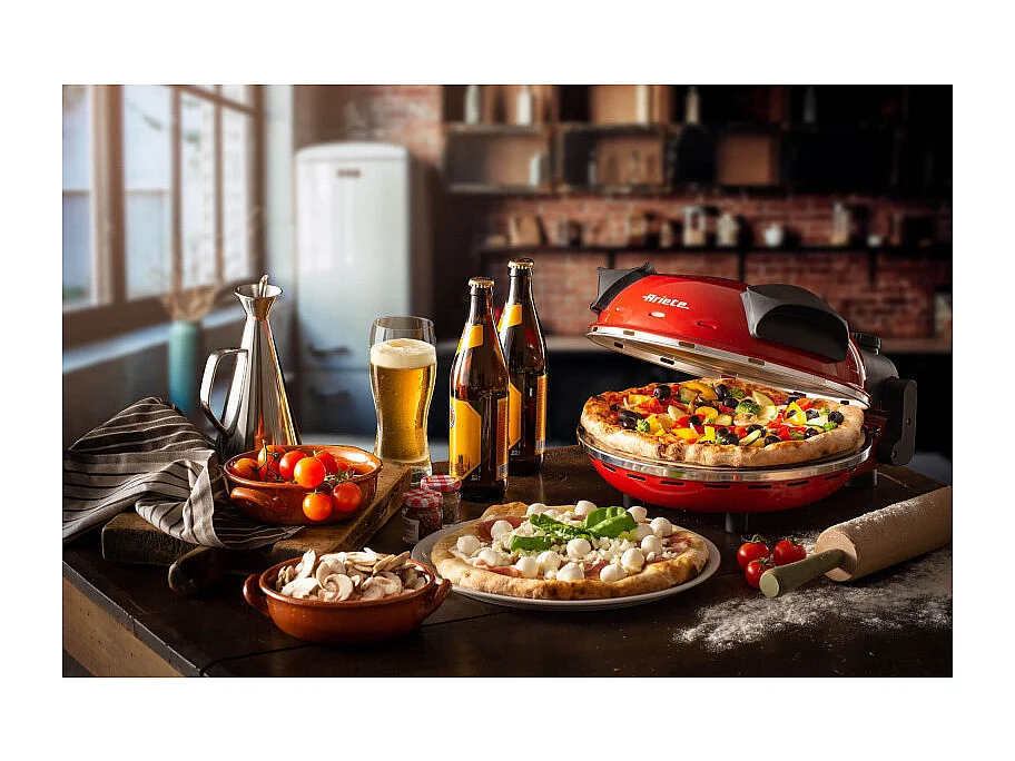 Forno Pizza - 4 Minuti - Piastra in Pietra Refrattaria - 1200W - Nero