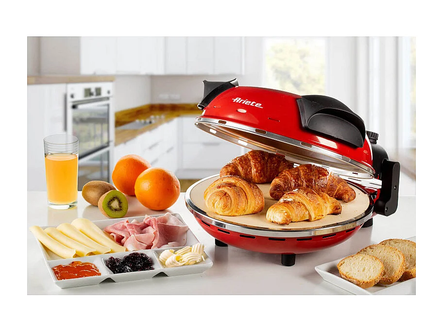 Four à Pizza électrique rouge - Pierre réfractaire - 1200W Ø 33 cm - Température max 400°C