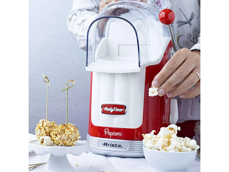 Macchina per Popcorn con Leva - 1100W - 600g Capacità - Cottura Senza Grassi - Rosso