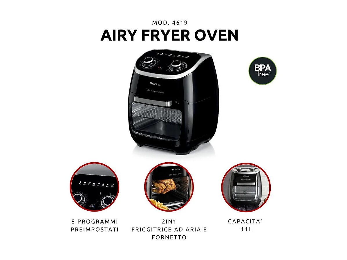 Friteuse à air chaud Ariete 4619 Simple 11 L Indépendante 2000 W Noir