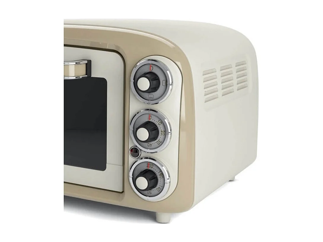 Forno Elettrico 18L - Pizza 30cm, Doppio Vetro, 1380W, Design Vintage - Beige