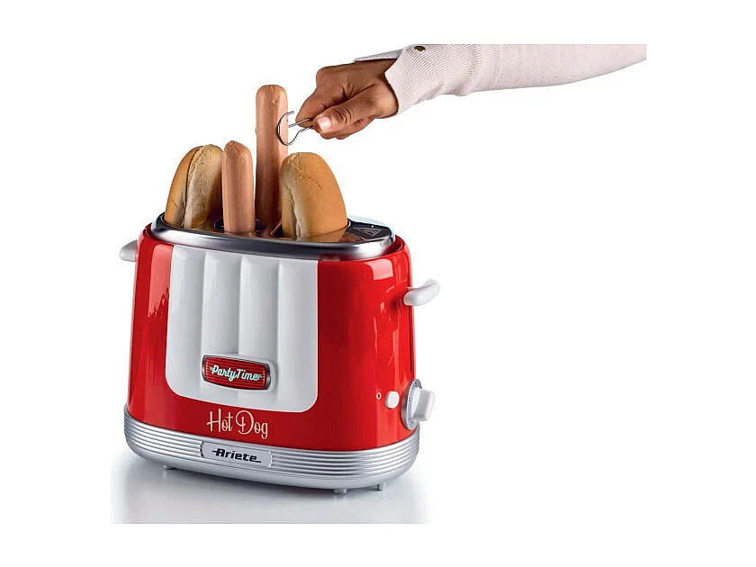 Macchina per Hot Dog 650W, 4 spazi di cottura, 5 livelli di cottura, espulsione automatica - Rosso