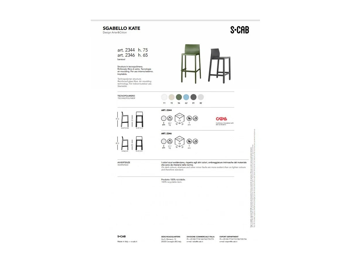SET 4 SGABELLI KATE TECNOPOLIMERO HT 65CM MADE IN ITALY SCAB DESIGN - Tortora 15