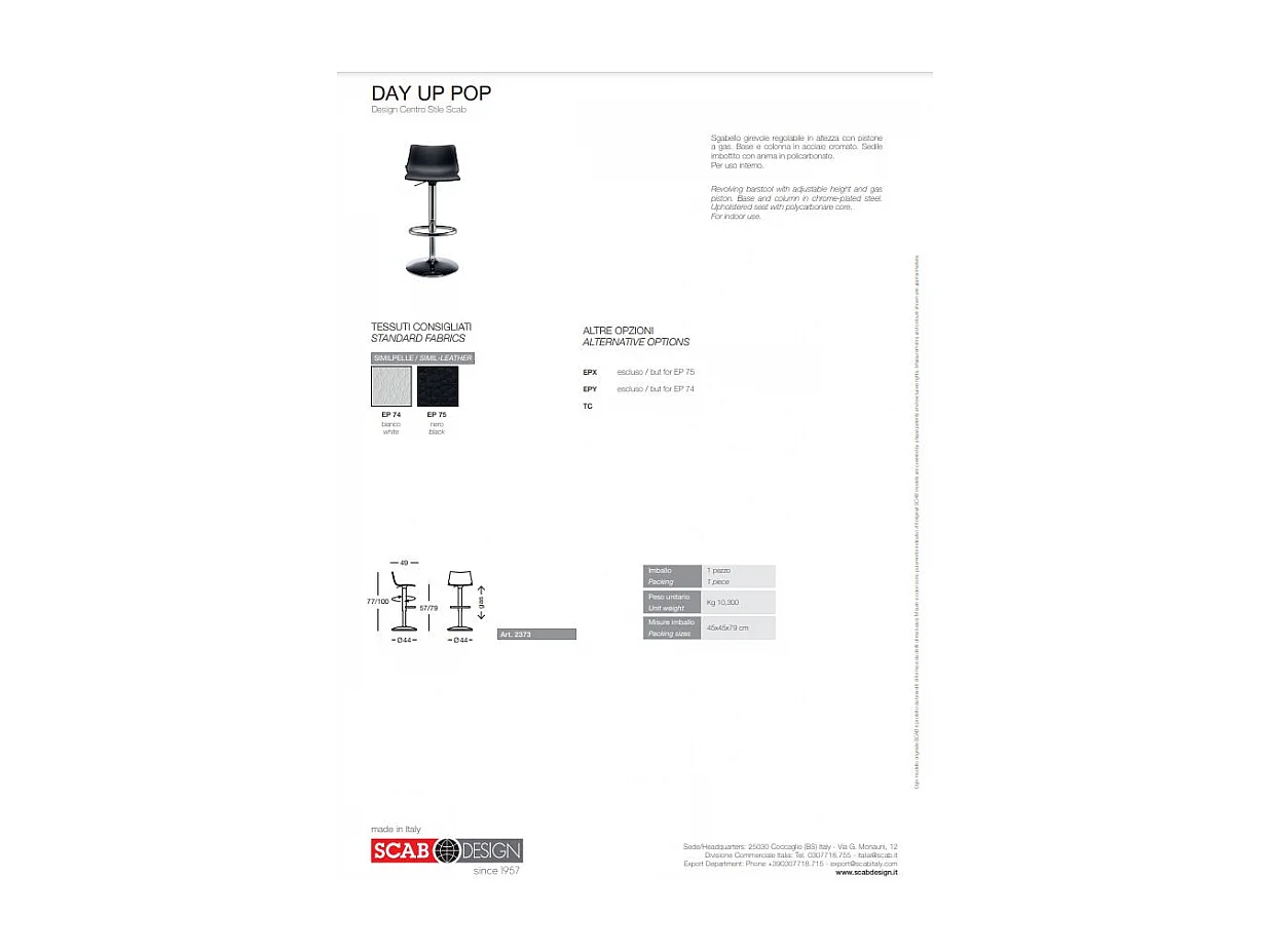 SGABELLO DAY UP POP CON SEDILE IMBOTTITO MADE IN ITALY SCAB DESIGN