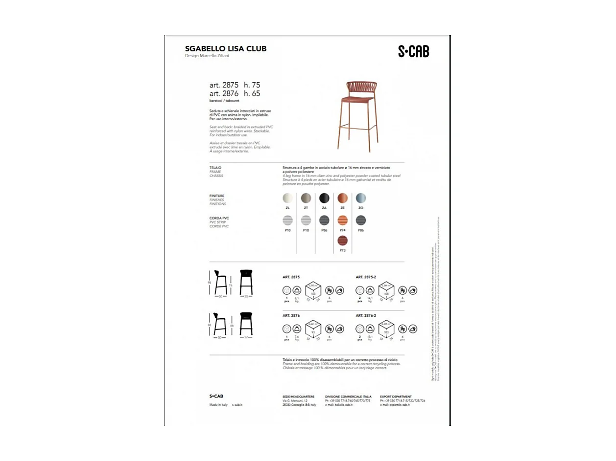 SGABELLO LISA CLUB IN PVC HT 75CM MADE IN ITALY SCAB DESIGN