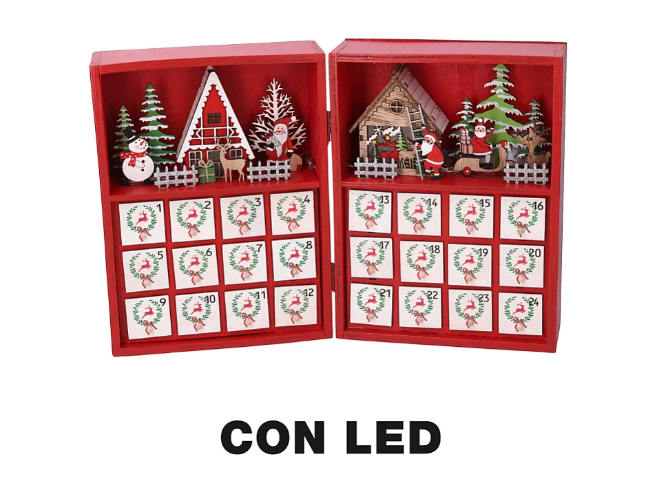 Calendario legno led rosso cm 36x6h24