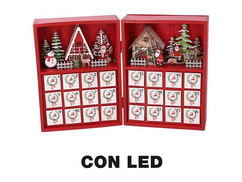 Calendario legno led rosso cm 36x6h24