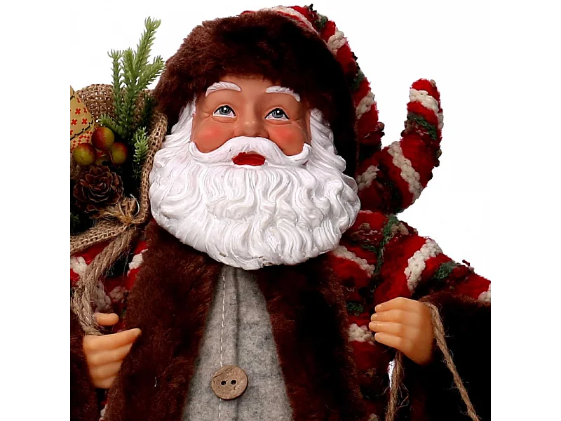 Babbo natale tessuto marrone e rosso con slittino cmh45