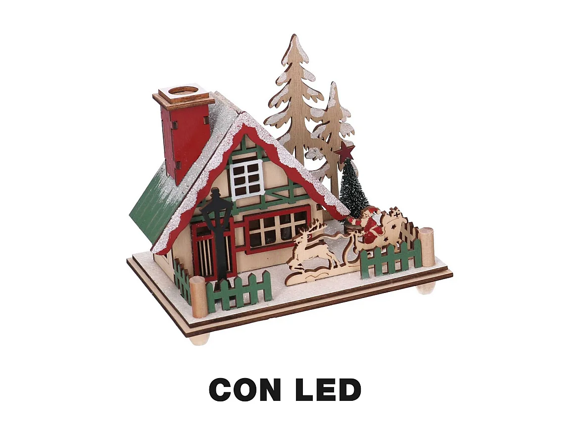 Casetta legno led naturale cm 14x10h12,5