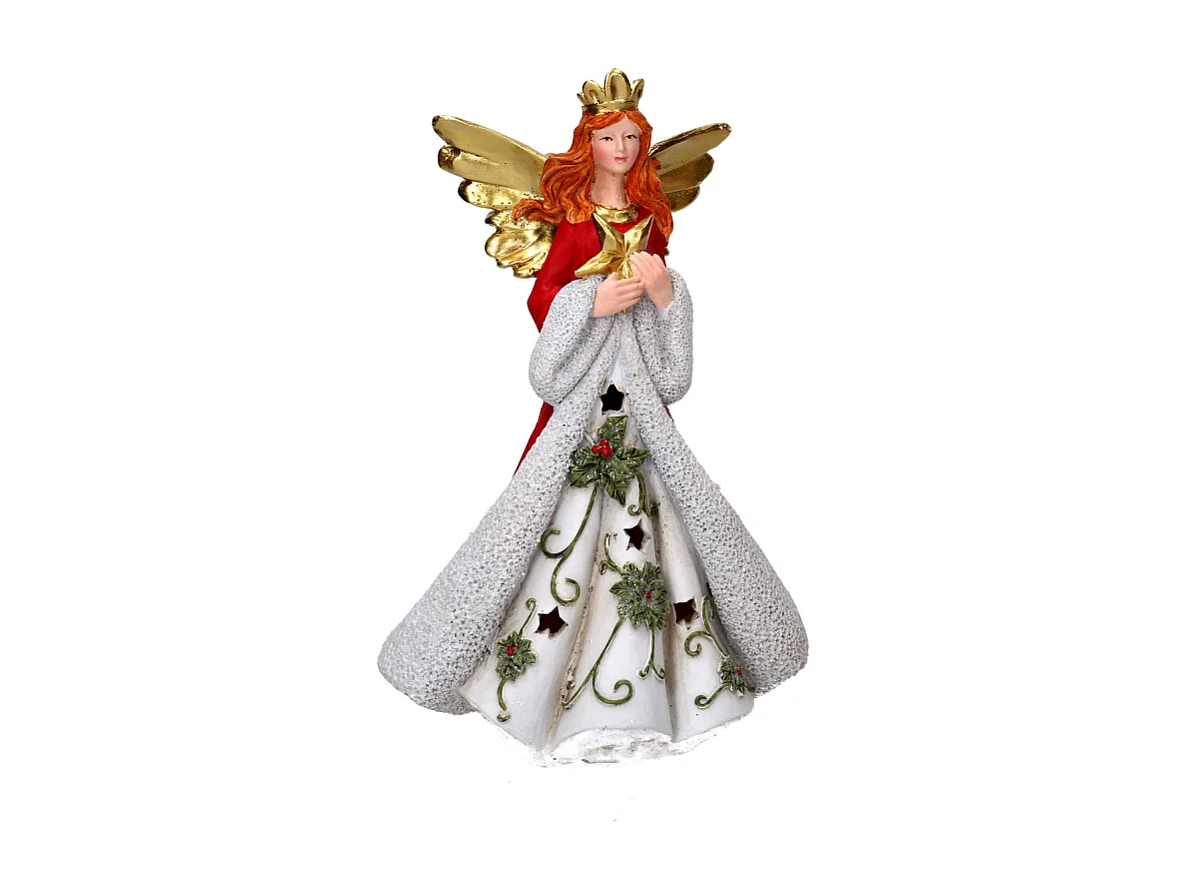 Angelo resina rosso e oro con led cm 18,5x15h29,5