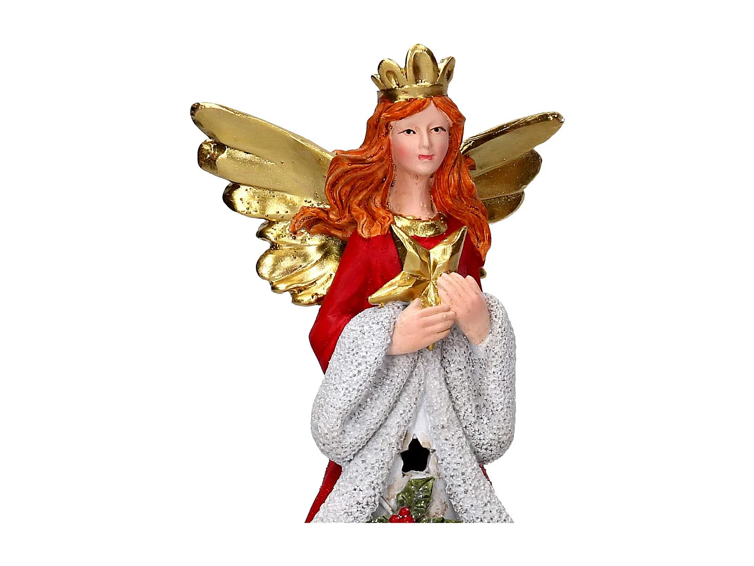 Angelo resina rosso e oro con led cm 18,5x15h29,5
