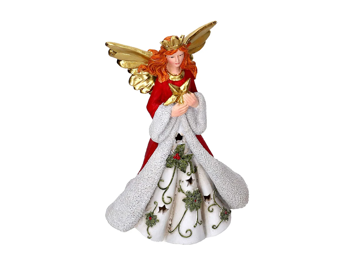 Angelo resina rosso e oro con led cm 18,5x15h29,5