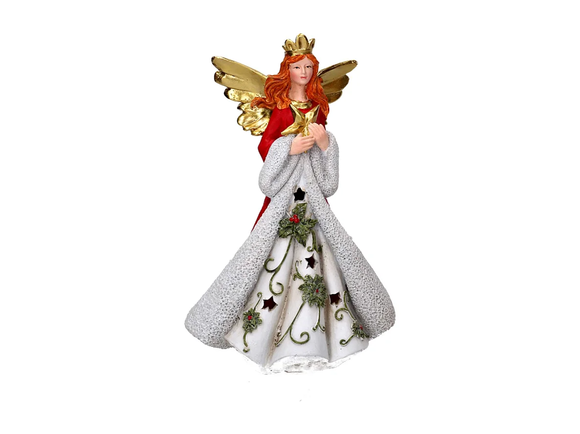 Angelo resina rosso e oro con led cm 18,5x15h29,5