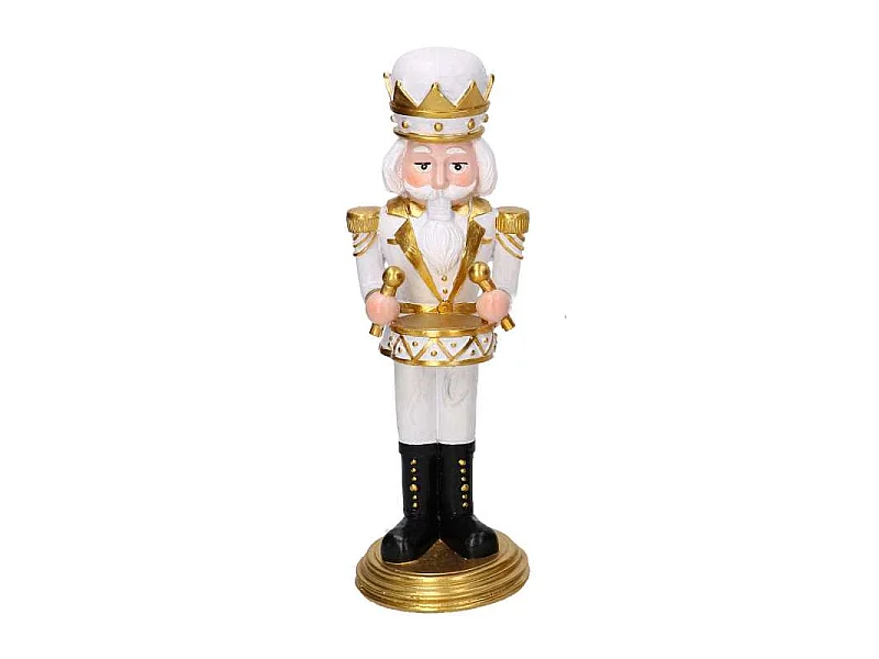Soldatino resinacon tamburo bianco e oro cm 12x11,54h31