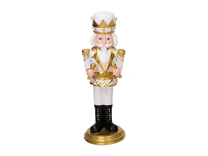Soldatino resinacon tamburo bianco e oro cm 12x11,54h31