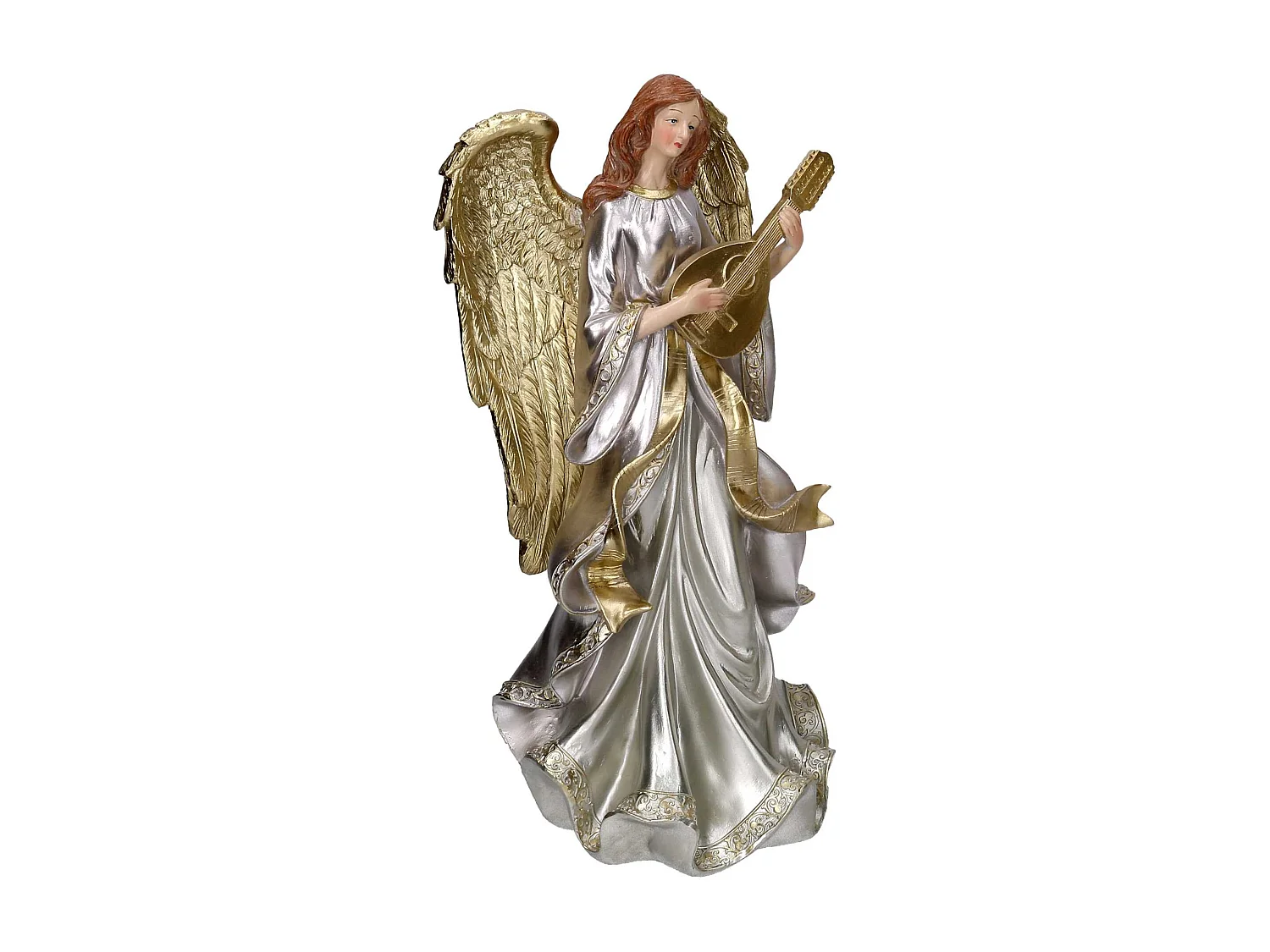 Angelo resina con arpa oro cm 18,8x15h37,8