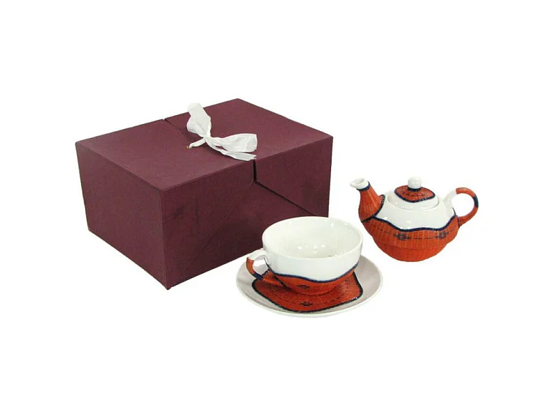 Teiera con tazza decoro bambù arancionetazza e teiera