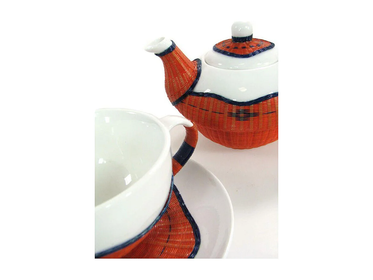 Teiera con tazza decoro bambù arancionetazza e teiera