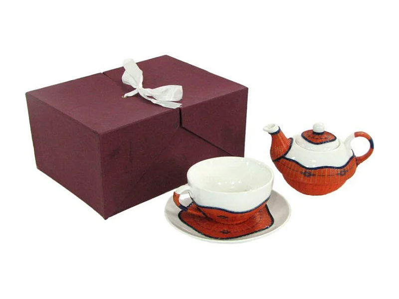 Teiera con tazza decoro bambù arancionetazza e teiera