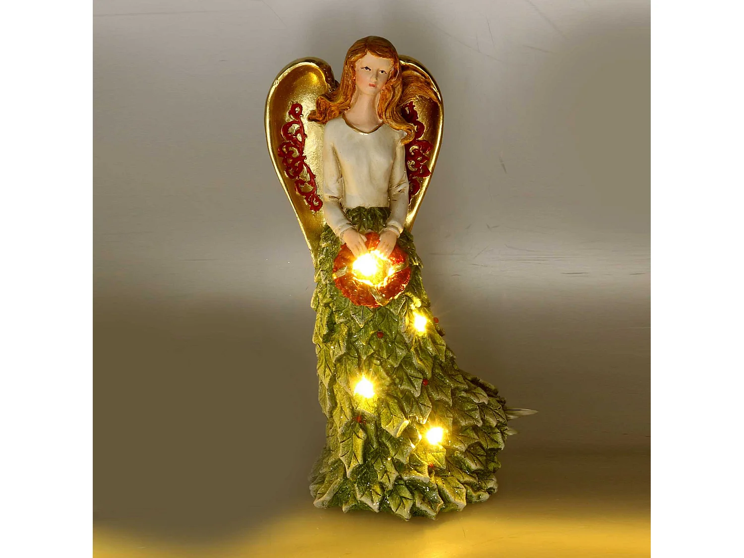 Angelo resina verde con led cm 15,5x11,5h29