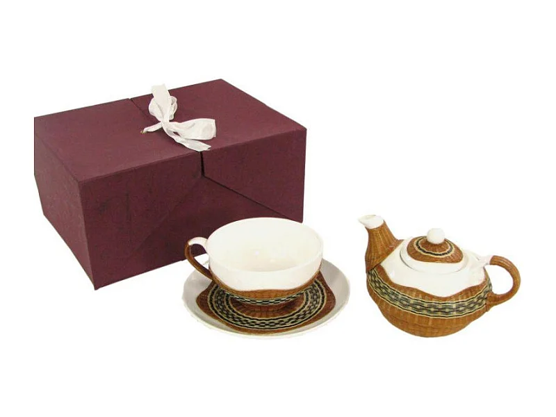 Teiera con tazza decoro bambù noce tazza e teiera