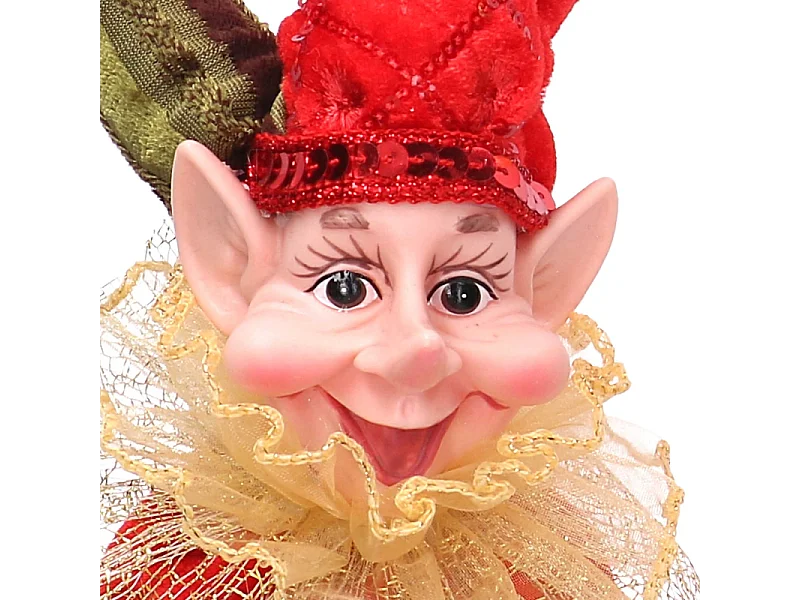 Addobbo elfo tessuto rosso e oro cm ø14h25