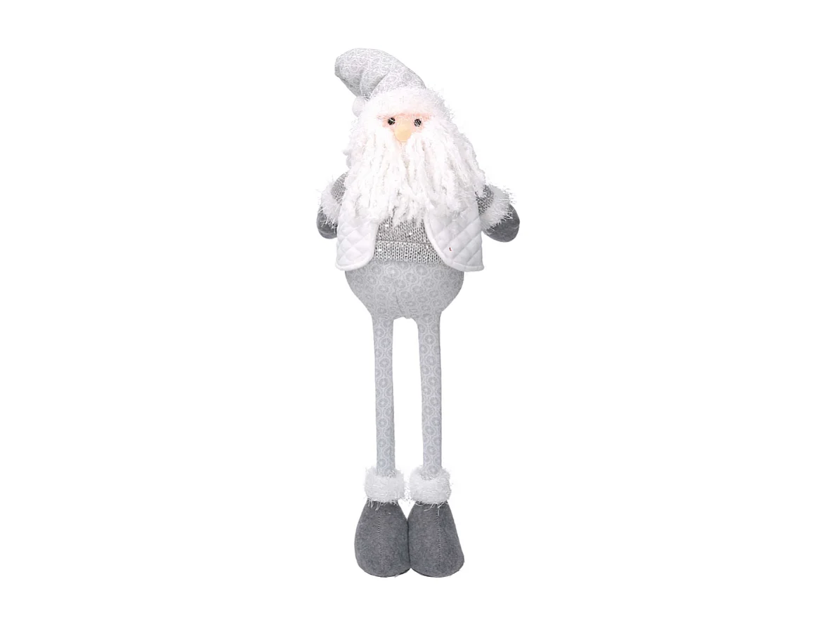 Babbo natale tessuto bianco grigio con gambe telescopiche cm 13x9h33/56