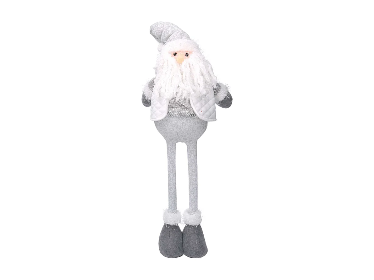 Babbo natale tessuto bianco grigio con gambe telescopiche cm 13x9h33/56