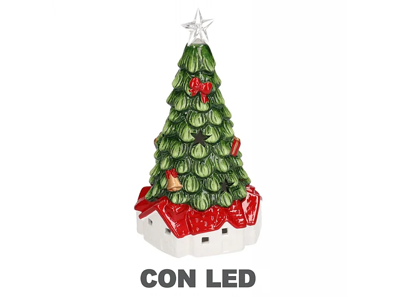 Albero ceramica verde con led cm 16x15,5h30,5