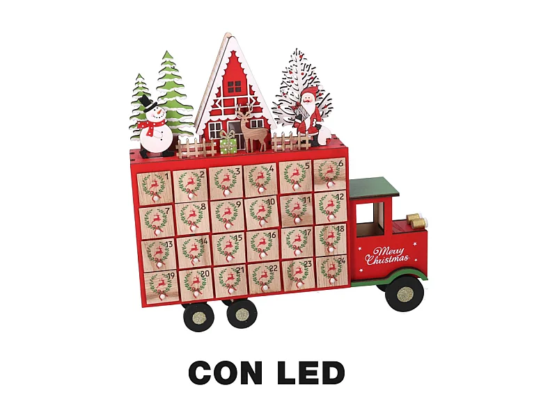 Calendario legno led furgone rosso cm 32x7h32