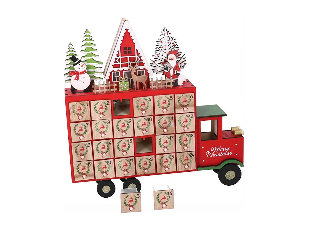 Calendario legno led furgone rosso cm 32x7h32