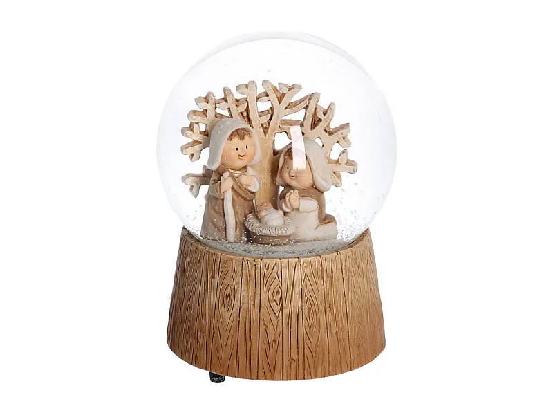 Palla di vetro con carillon nativita' naturale cm 10x10h14,5