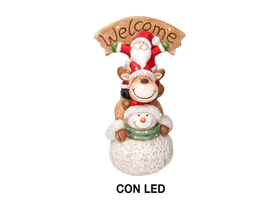 Babbo natale led resina con renna e pupazzo cm 27,5x20h48