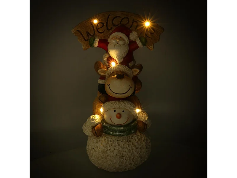 Babbo natale led resina con renna e pupazzo cm 27,5x20h48