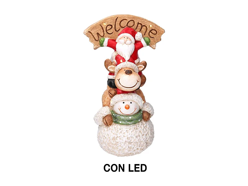 Babbo natale led resina con renna e pupazzo cm 27,5x20h48