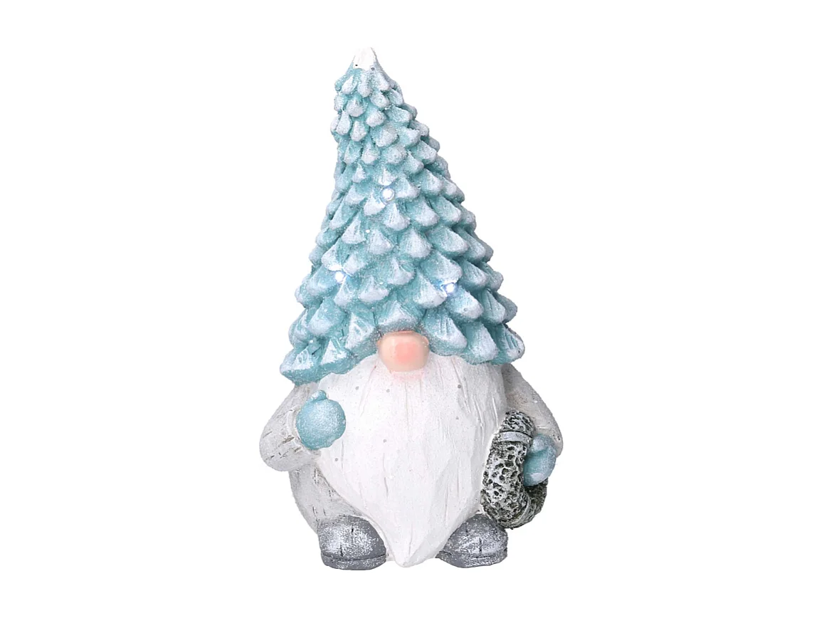 Gnomo resina azzurro seduto con led cm ø21,5h36,5