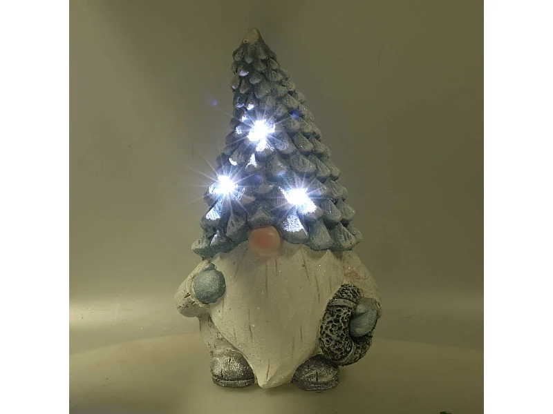 Gnomo resina azzurro seduto con led cm ø21,5h36,5