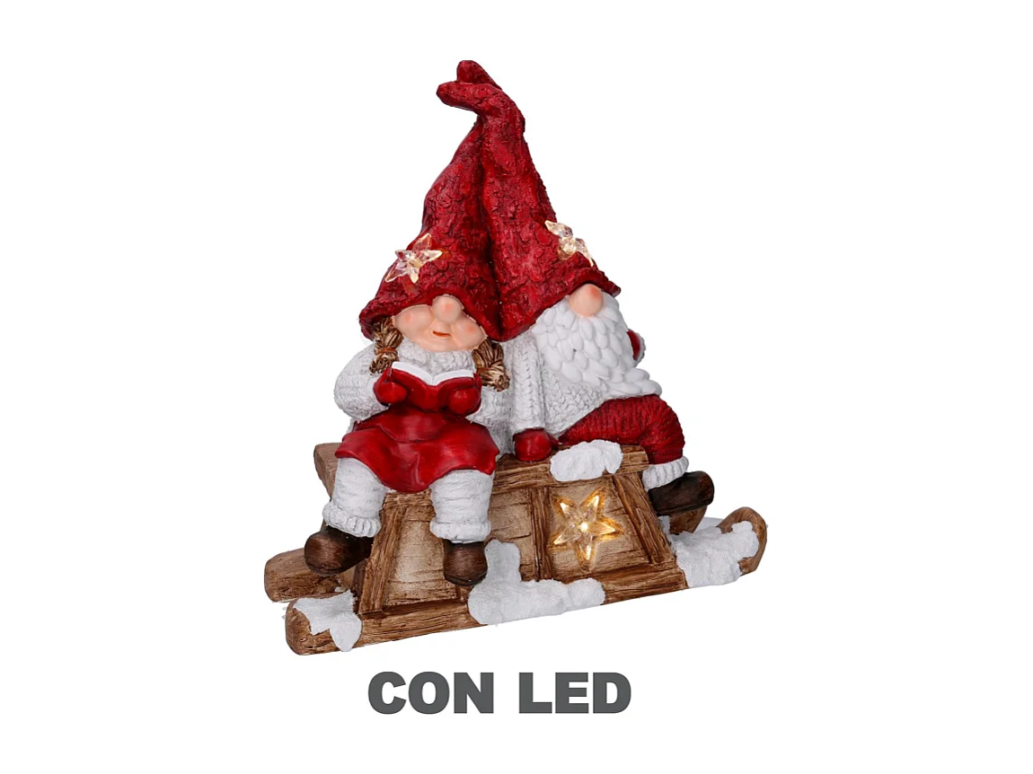 Babbo natale led resina con bimba rossocm40x26h15