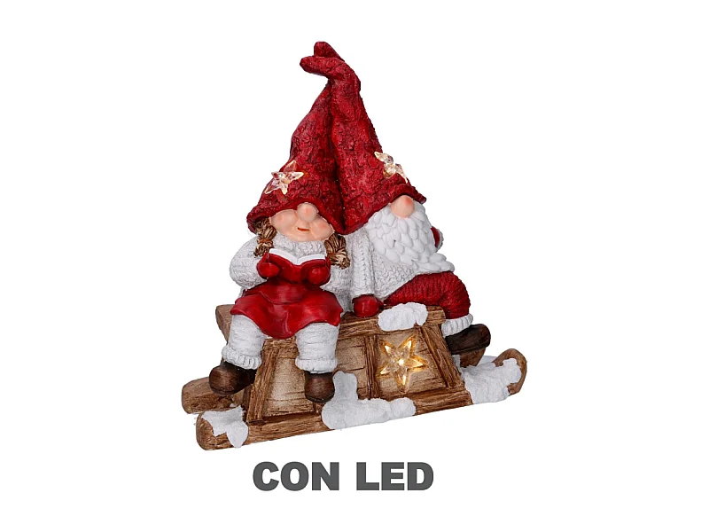 Babbo natale led resina con bimba rossocm40x26h15